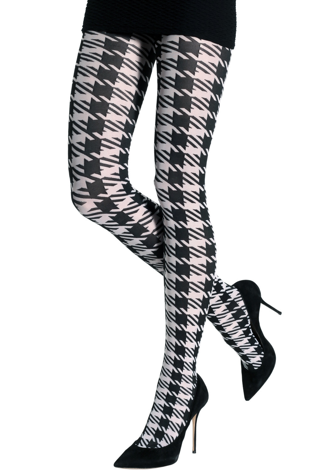 Brushed Soft Black and White Houndstooth Stripe Leggings S/M