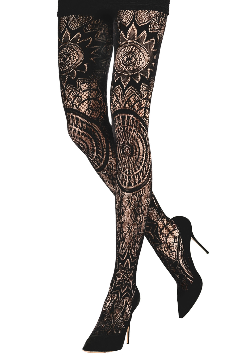 Gothic Lace Cut-out Cross Chain Leggings, Thinkers