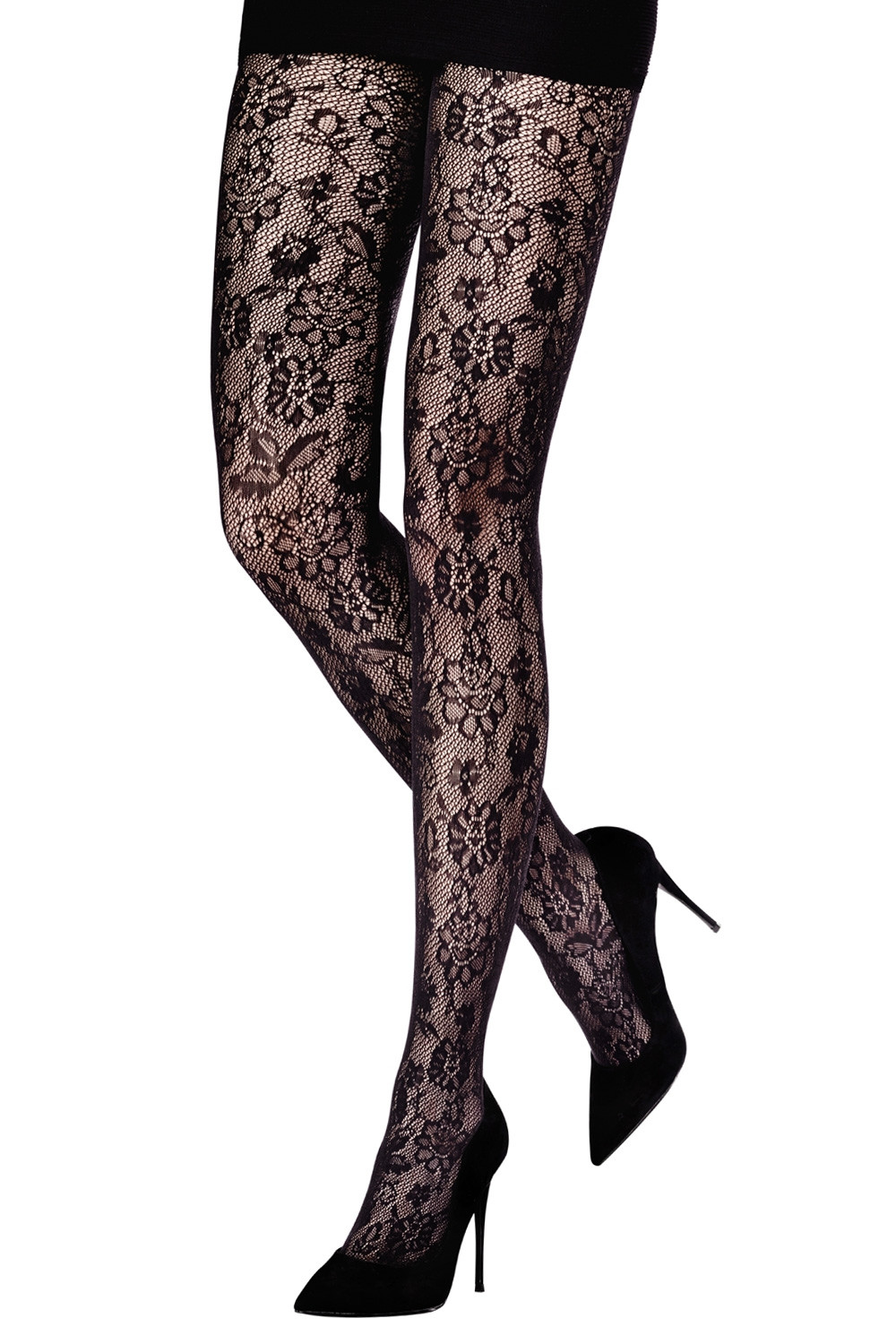 Rose Embossed Patterned Tights – Silver Legs Hosiery