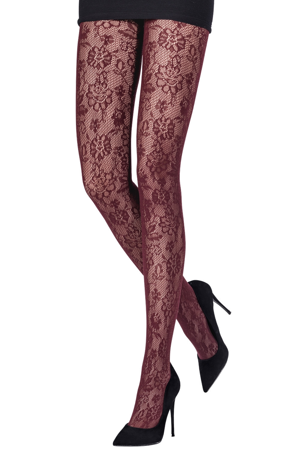 Black Floral Lace Womens Stockings