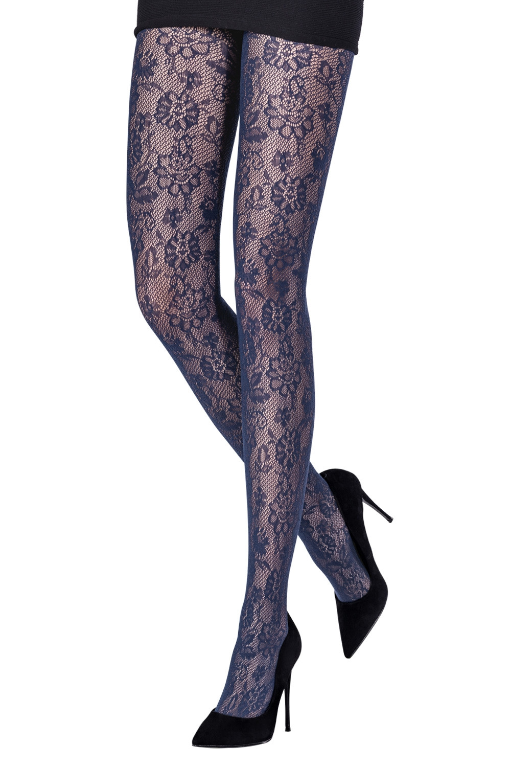 Small blue floral thigh high stay-up - Virivee Tights - Unique tights  designed and made in Europe